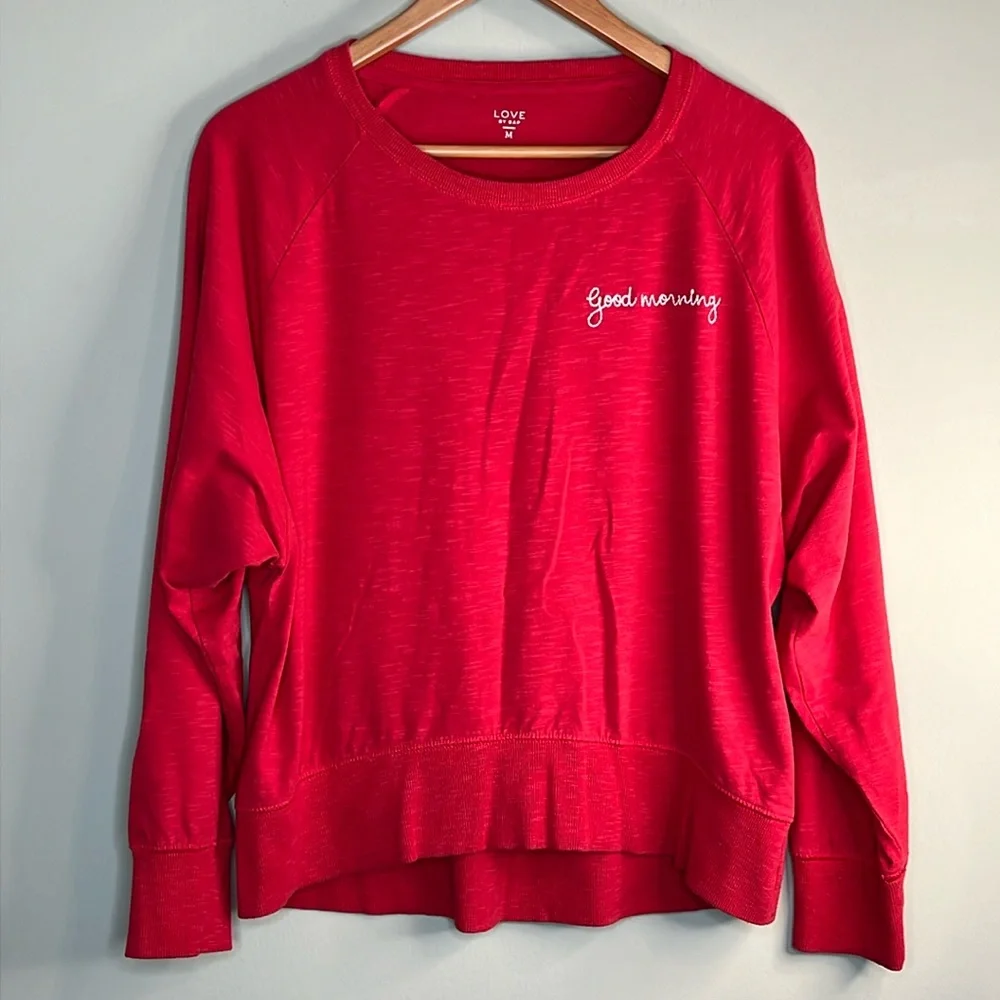 Gap Love pullover raglan sleeve sweatshirt Good Morning size M - Picture 2 of 6